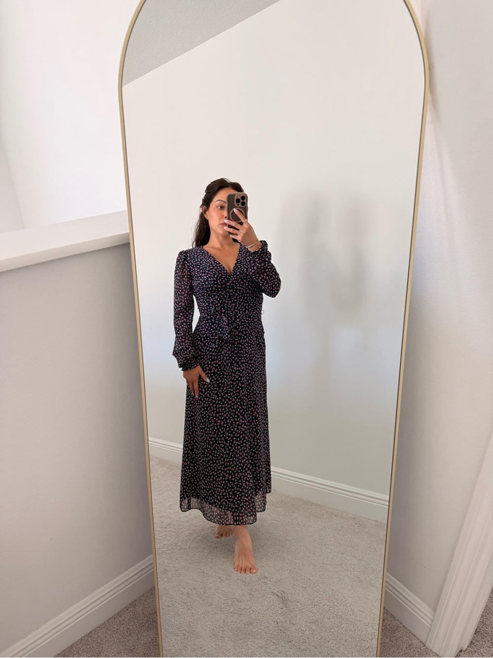 Ralph Lauren Navy Floral Long Sleeve Wrap Maxi Dress